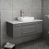 Lucera Wall Hung Bathroom Cabinet With Top & Vessel Sink, Gray, 42"