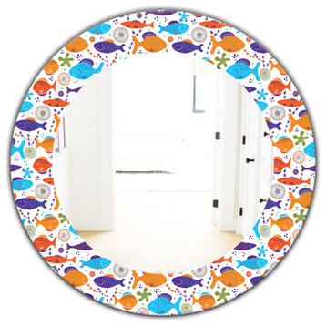 Designart Costal Creatures 7 Traditional Frameless Oval Or Round Wall Mirror, 32