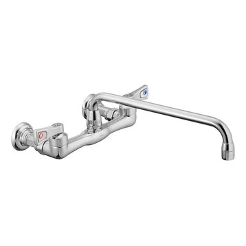 Wall Mounted Faucet, Chrome Solid Brass With 2 Handles, Traditional
