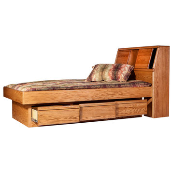 Bullnose Platform Bed With Bookcase Headboard, Golden Oak, E King