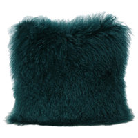 Marybelle Shaggy Dark Teal Lamb Fur Square Throw Pillow, Large, Single