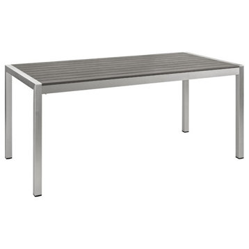 Modway Shore Outdoor Patio Wood and Aluminum Dining Table in Silver/Gray