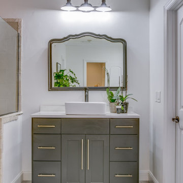 Dark Gray Bathroom Vanity with slab drawers