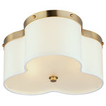 Maxim Lighting - Clover 3-Light Flush Mount - A classic scalloped fabric shade with decorative metal trim and rivets. Using an Off-White linen fabric shade, and accented with Aged Brass metalwork, this design is timeless and elegant.