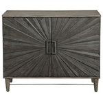Uttermost - Uttermost Shield Gray Oak 2-Door Cabinet - Inspired By Global Bohemian Style, This Two Door Cabinet Features A Striking 3-dimensional Starburst Design, Finished In A Dark Ebony Oak Veneer. The Contrasting Solid Wood Exterior Is Finished In A Gray Oak Stain, Accented By Steel Hardware And Accent Stretcher Finished In Aged Gunmetal. The Pair Of Soft Close Doors Open To Reveal 2 Sections Each With 2 Adjustable Shelves And Wire Management.