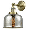 Large Bell 1-Light LED Sconce, Antique Brass, Glass: Silver Mercury