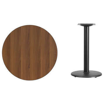 30" Round Walnut Laminate Table Top With 18" Round Table H Base