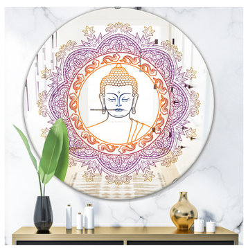 Designart Buddha Madala Purple And Orange Traditional Oval Or Round Wall Mirror,