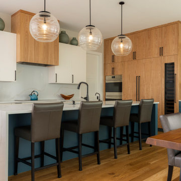 Modern Harmony of Wood, White, and Blue