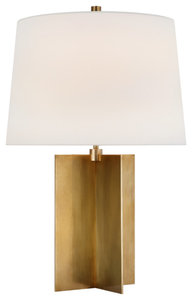 Costes Medium Table Lamp in Hand-Rubbed Antique Brass with Linen Shade