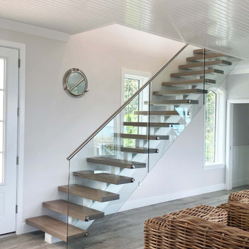 Tempered Glass Panels with Stainless Steel Handrail - Floating Stair Treads
