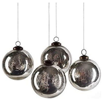 Set of 4 Antique Mercury Glass Balls, Available, 5 Color, Antique Silver