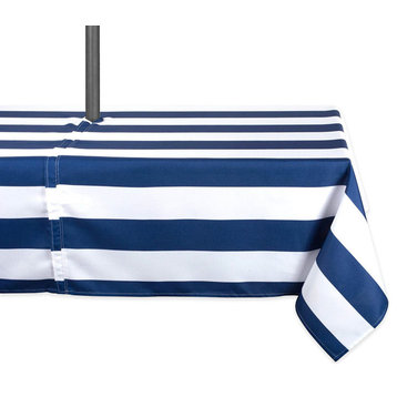 DII Nautical Blue Cabana Stripe Outdoor Tablecloth With Zipper