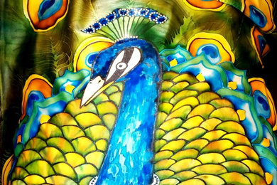 Luxurious Hand Painted Silk Scarf "The Boucheron Peacock"