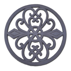 Import Wholesales - Decorative Round Cast Iron Trivet, Ornate Heart Design, 8" Wide - Trivets