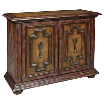 Traditional Sideboard, Hardwood Construction With Unique Molded Doors, Brown/Red