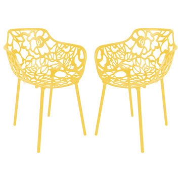 Leisuremod Modern Devon Aluminum Chair With Arm, Set of 2, Yellow