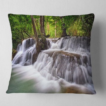 Waterfall Huai Mae Kamin Landscape Printed Throw Pillow, 18"x18"