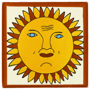 Tierra y Fuego Handmade Ceramic Tile, 4.25x4.25" Sun, Box of 45