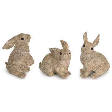 Rabbit, 3-Piece Set, 5.5"H/7"H Stone Powder/Resin
