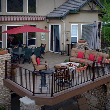 Side Shot of Cool Composite Deck with Fire Pit