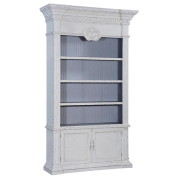 Bookcase Belize Antique White Solid Wood Brass 2-Door 3-Shelves