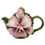 Cosmos Gifts Corp - Pink Orchid Teapot, 8 oz. - The Pink Orchid Teapot makes an elegant addition to a tea party. This hand-painted green ceramic teapot features stunning pink orchid decorations. Holds 8 ounces. Hand wash only.