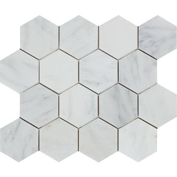 Honed Oriental White Marble Hexagon Mosaic, 3 X 3