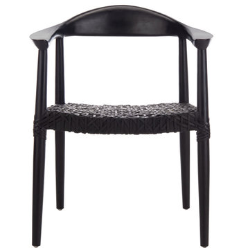 Juneau Accent Chair, Black Mindi Wood, Black Leather