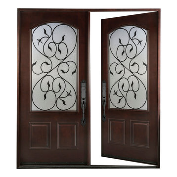 Exterior Front Entry Double Wood Door Valencia 36"x80"x2, Right Hand Swing In