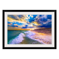 "Beautiful Blue Beach Sunset Blue Clouds And Waves" Black Framed Art Print, 4