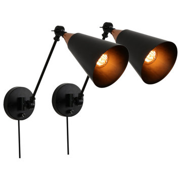 Adjustable black swing arm wall light fixture,2 pack plug in wall sconce