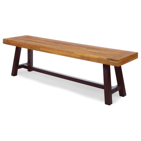GDF Studio Colonial Outdoor Sandblack Finish Acacia Wood and Rustic Metal Bench