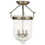 Livex Lighting - Livex Lighting 50516-01 Coventry - Three Light Flush Mount - Canopy Included: TRUE  Shade InCoventry Three Light Antique Brass Clear  *UL Approved: YES Energy Star Qualified: n/a ADA Certified: n/a  *Number of Lights: Lamp: 3-*Wattage:60w Candalabra Base bulb(s) *Bulb Included:No *Bulb Type:Candalabra Base *Finish Type:Antique Brass