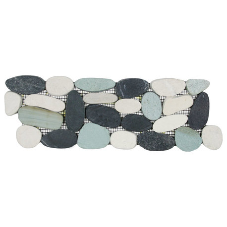 4"x12" Mesh-Backed Sliced Bali Turtle Pebble Tile Border for Walls