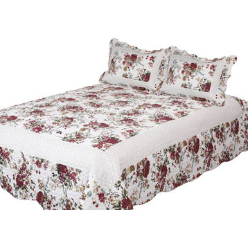 Bella Rosa Quilt With Pillow Shams, Tuscan Red, King