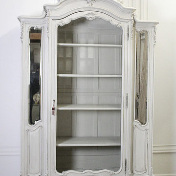 20th Century Louis XV Style Carved French Armoire Painted Antique White
