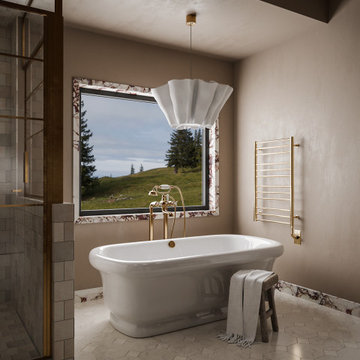 Luxury Bathroom with Calacatta Viola Marble and Brass Accents