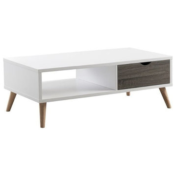 Furniture of America Paulson Wood 1-Drawer Coffee Table in White and Dark Gray