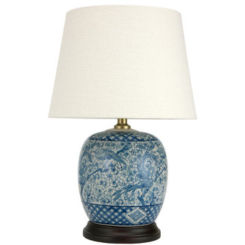 20" Classic Blue and White Porcelain Jar Lamp