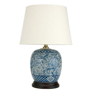 20" Classic Blue and White Porcelain Jar Lamp