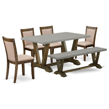 V796Mz716-6 6-Piece Dining Set, Rectangular Table, 4 Parson Chairs and a Bench