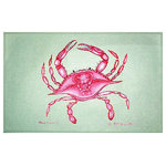 Betsy Drake - Pink Crab Door Mat 18x26 - These decorative floor mats are made with a synthetic, low pile washable material that will stand up to years of wear. They have a non-slip rubber backing and feature art made by artists Dick Hamilton and Betsy Drake of Betsy Drake Interiors. All of our items are made in the USA. Our small door mats measure 18x26 and our larger mats measure 30x50. Enjoy a colorful design that will last for years to come.
