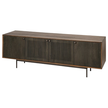 Grace I Two-Toned Solid Wood Media Console With Slated Doors, TV up to 82"