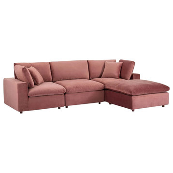 Milan Dusty Rose Down Filled Overstuffed Performance Velvet 4-Piece Sectional So