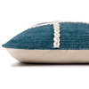 18"x18" Abstract Chainstitch Mid-century Modern Wool Braid Throw Pillow, Blue/Na