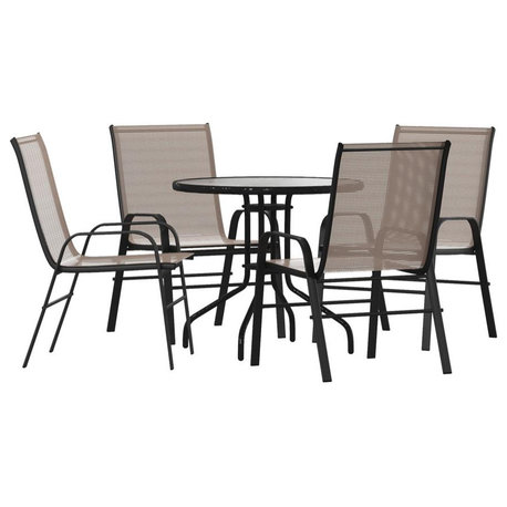 5 Piece Outdoor Patio Dining Set - 31.5 Round Tempered Glass Patio Table, 4...