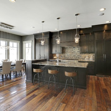 Weathered Antique Flooring in a Contemporary Open Kitchen