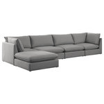 Meridian Furniture - Mackenzie Linen Textured Fabric 5-Piece Modular L-Shaped Sectional, Grey - Mix and match the pieces from the Mackenzie series to create a beautiful seating group that's perfect for the whole gang. These exceptionally crafted sofas, sectionals, and other components are meant to be put together into an infinite number of configurations based on your particular needs and space requirements. Each is upholstered from top to bottom in soft durable linen textured in your choice of colors. Attach the pieces of your choice easily thanks to the included attachment latches.