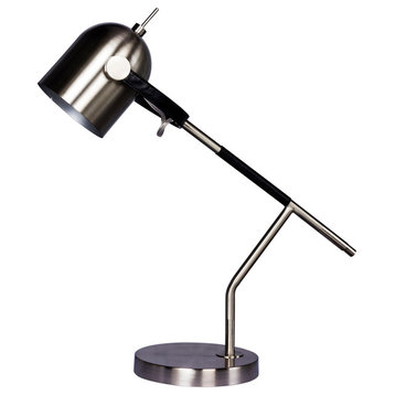 20.5" Wrapped Black Leather & Brushed Steel Metal Task Lamp